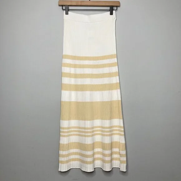 Significant Other Sage Striped Rib Knit Midi Skirt Womens 6 White Cream Beachy - Picture 4 of 11